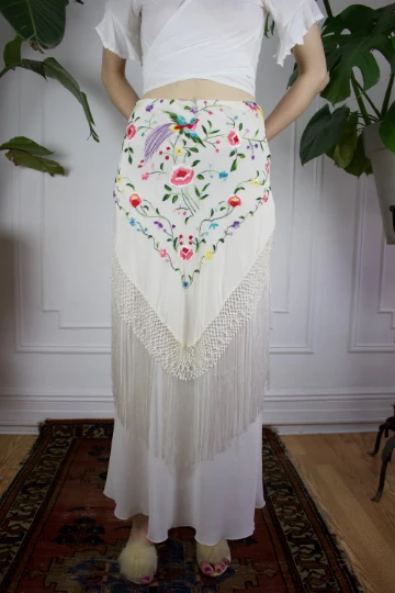Vintage Silk Fringe Embroidered Skirt 12 Vintage Silk Fringe Embroidered Skirt