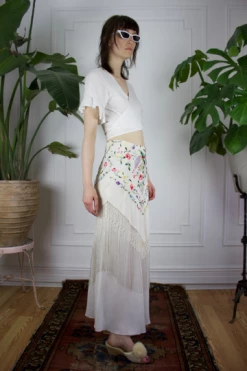 Vintage Silk Fringe Embroidered Skirt