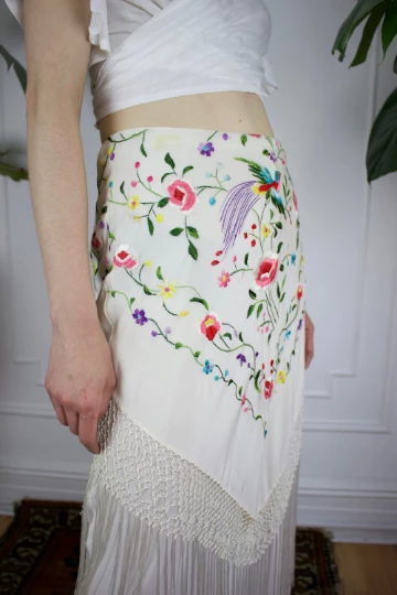 Vintage Silk Fringe Embroidered Skirt 11 Vintage Silk Fringe Embroidered Skirt