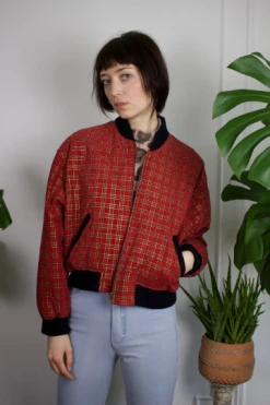 Feng Sway OUTERWEAR Crazy Plaid CHIA Suede Bomber