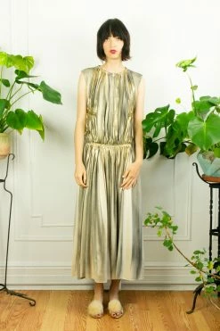 Vintage Golden Girl Ruched Issey Miyake Gown DRESSES