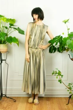Vintage Golden Girl Ruched Issey Miyake Gown DRESSES