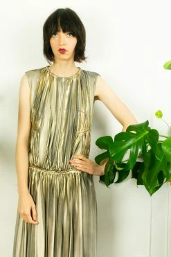 Vintage Golden Girl Ruched Issey Miyake Gown DRESSES