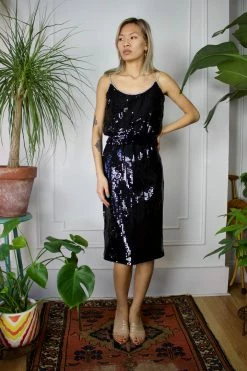 FENG SWAY Black 80s Sequin Crop Two Piece