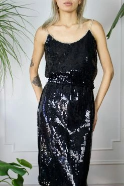 FENG SWAY Black 80s Sequin Crop Two Piece 12 FENG SWAY Black 80s Sequin Crop Two Piece