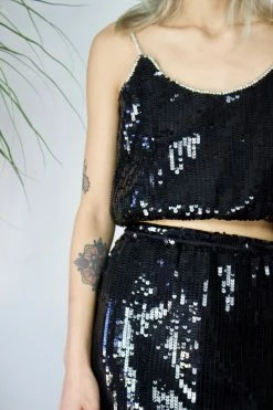 FENG SWAY Black 80s Sequin Crop Two Piece 14 FENG SWAY Black 80s Sequin Crop Two Piece