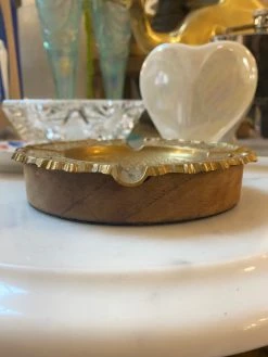 Vintage Antique Floral Brass + Wood Ashtray ALL HOME DECOR + ODDITIES