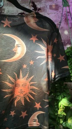 Feng Sway Exclusive TOPS Terra Cotta Sun And Moon Mesh Top