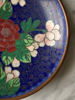 Vintage ALL ALTAR DECOR Night Sky Floral Cloisonné Enamel Dish