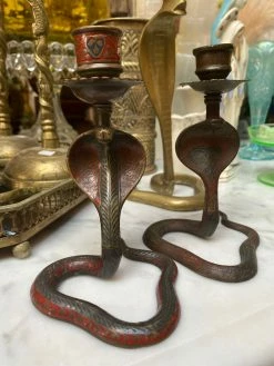 Vintage Red Cobra Brass Candle Holder ALL RITUAL