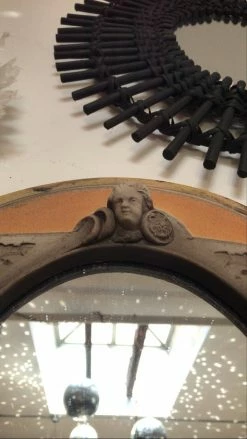 Antique Round Italian Cupid Mirror