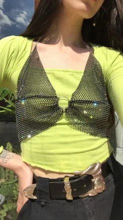 Feng Sway Rhinestone Mesh Bra Top