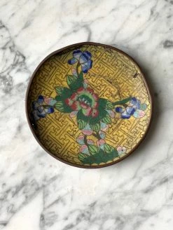 Vintage Antique Floral Cloisonné Enamel Dish