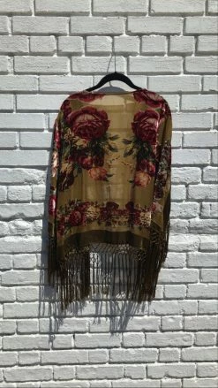 Feng Sway Exclusive Olive Floral Burnout Velvet Robe