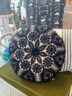 FENG SWAY Black Round Embroidery Pillow
