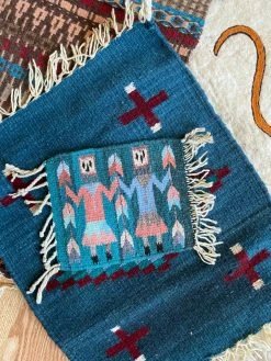 ALL HOME DECOR + ODDITIES Vintage Woven Wool Figural Table Rugs