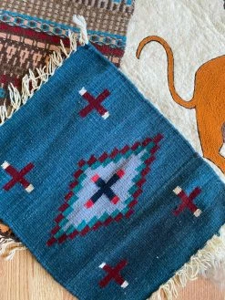 Vintage ALL HOME DECOR + ODDITIES Teal Mexican Woven Table Rug 11 Vintage ALL HOME DECOR + ODDITIES Teal Mexican Woven Table Rug