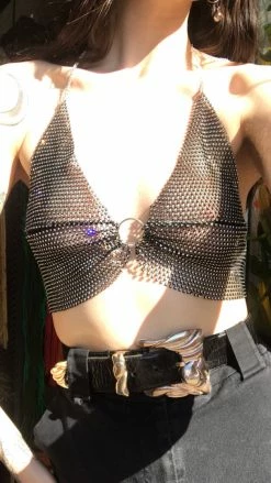 Feng Sway Rhinestone Mesh Bra Top