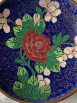 Vintage ALL ALTAR DECOR Night Sky Floral Cloisonné Enamel Dish