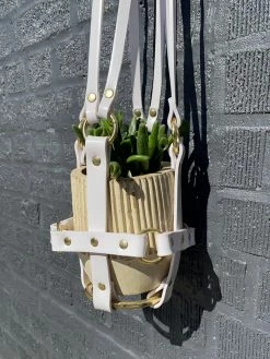 Feng Sway White PVC With Brass Hardware Hanging Plant Harness By PURITAN CANDY ALL POTTERY