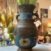 Antique Brass + Painted Enamel Vase