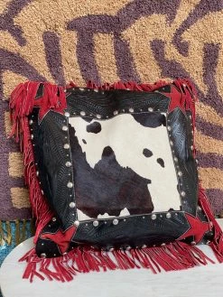Vintage Cowhide + Leather Fringe Throwpillow