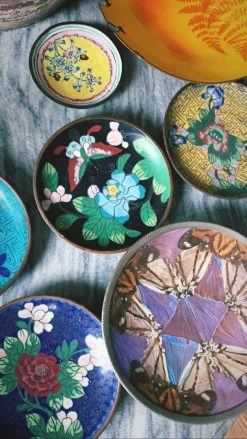 Vintage Antique Floral Cloisonné Enamel Dish