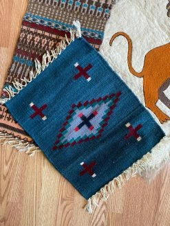Vintage ALL HOME DECOR + ODDITIES Teal Mexican Woven Table Rug 10 Vintage ALL HOME DECOR + ODDITIES Teal Mexican Woven Table Rug