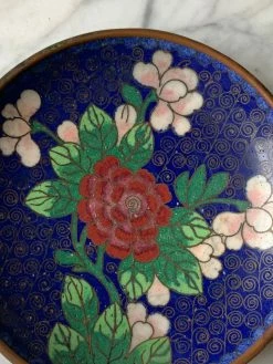 Vintage ALL ALTAR DECOR Night Sky Floral Cloisonné Enamel Dish