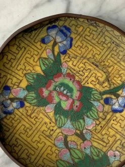 Vintage Antique Floral Cloisonné Enamel Dish