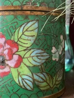 Antique Green Cloisonne Floral Enamel Jar ALL HOME DECOR + ODDITIES