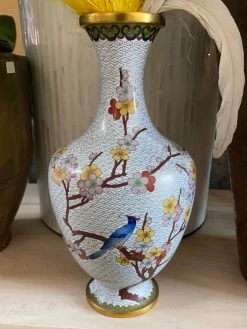 Vintage BUD VASES Cherry Blossom White Cloisonné Vase