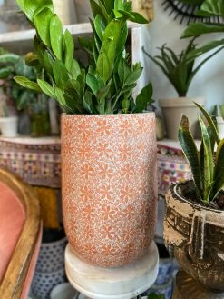 Feng Sway Exclusive 10" POTS Tall Orange Zest Block Print Planter