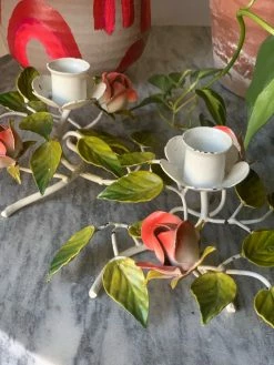 FENG SWAY CANDLES Antique Italian Rose Candle Stick Set