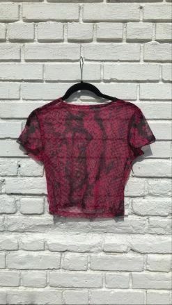 Feng Sway Short Sleeve Pink Reptilian Mesh TOPS