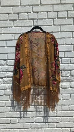 Feng Sway Exclusive LOUNGE WEAR Rust Floral Burnout Velvet Robe
