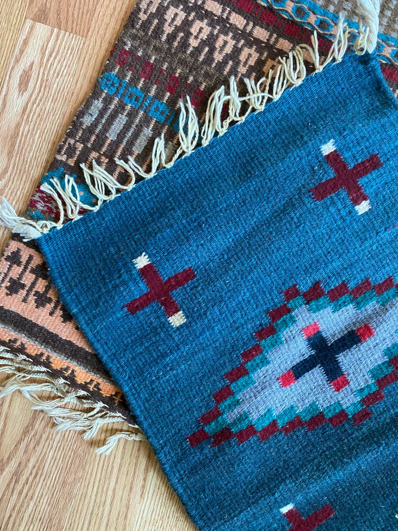 Vintage ALL HOME DECOR + ODDITIES Teal Mexican Woven Table Rug 5 Vintage ALL HOME DECOR + ODDITIES Teal Mexican Woven Table Rug