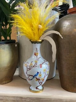 Vintage BUD VASES Cherry Blossom White Cloisonné Vase