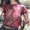 Feng Sway Short Sleeve Pink Reptilian Mesh TOPS