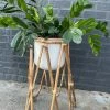 Feng Sway Exclusive Metal Planter W Bamboo Stand ALL POTTERY