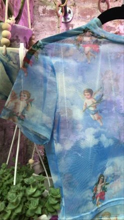 Feng Sway Stupid Cupid Short Sleeve Mesh Top- BLUE