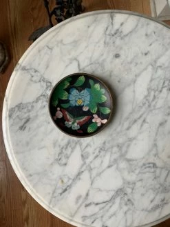Vintage ALL ALTAR DECOR Black Floral Cloisonné Enamel Dish