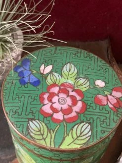 Antique Green Cloisonne Floral Enamel Jar ALL HOME DECOR + ODDITIES