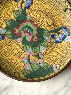 Vintage Antique Floral Cloisonné Enamel Dish