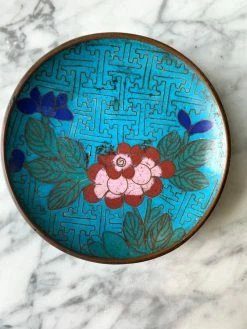 Vintage Turquoise Floral Cloisonné Enamel Dish ALL ALTAR DECOR