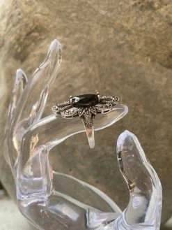 Scalloped Sterling Obsidian + Pyrite Marcasite Ring ~ Joy Heritage Collection THE JOY HERITAGE COLLECTION