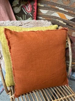 Feng Sway Exclusive Rust Linen Fringe Pillow ALL HOME DECOR + ODDITIES