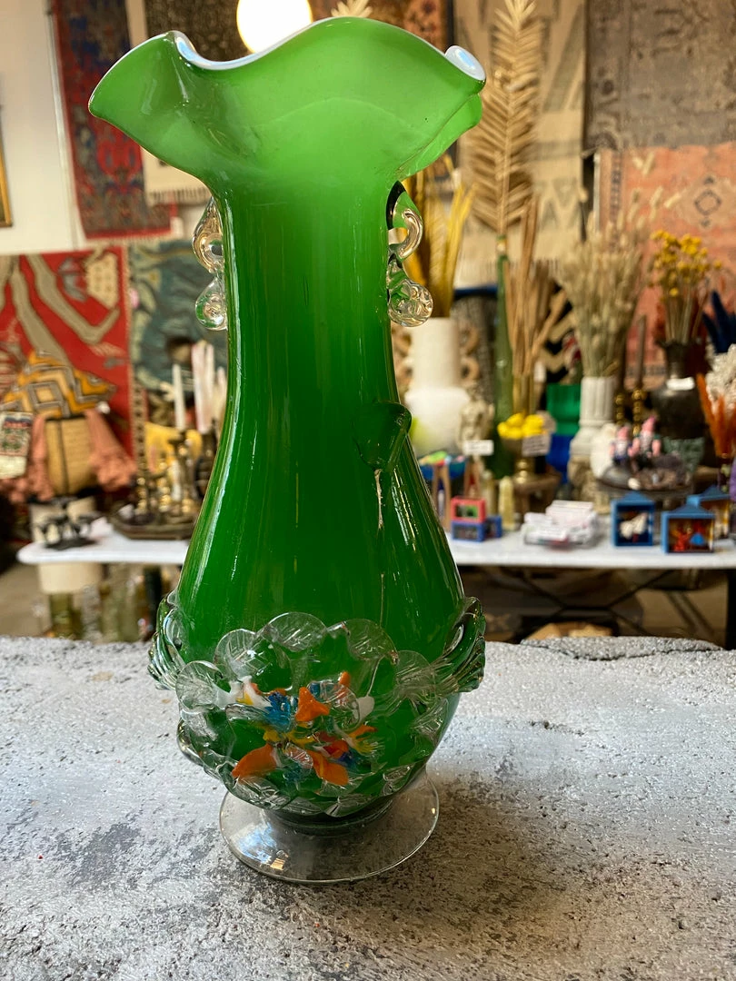 Antique Kelly Green Gardens Italian Murano Vase ALL RITUAL 5 Antique Kelly Green Gardens Italian Murano Vase ALL RITUAL