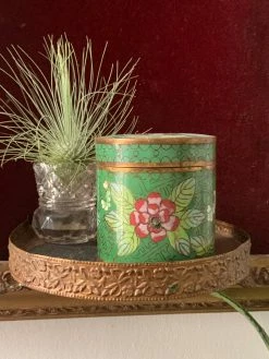 Antique Green Cloisonne Floral Enamel Jar ALL HOME DECOR + ODDITIES