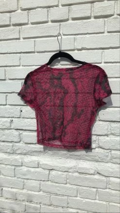 Feng Sway Short Sleeve Pink Reptilian Mesh TOPS